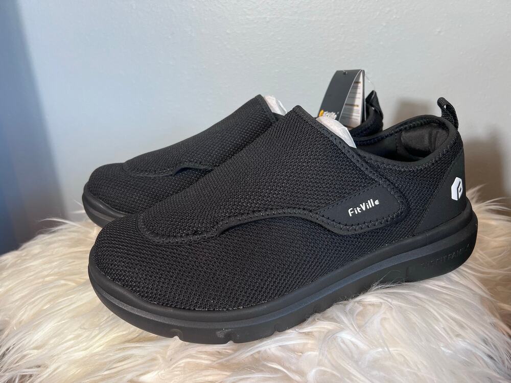 FitVille Marca 11.5 W Mens Diabetic Friendly Black Cushion Comfort Arch Support